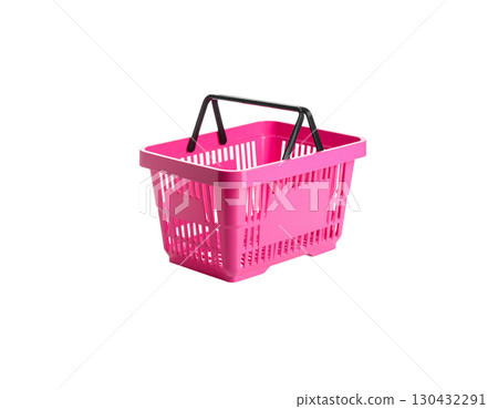 Pink plastic shopping basket isolated on white background 130432291