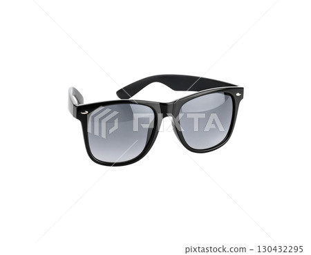 Black fashion sunglasses, dark lenses on a white background. 130432295