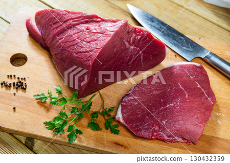 Raw beef veal meat steak tenderloin on board Raw beef veal meat steak tenderloin on board 130432359