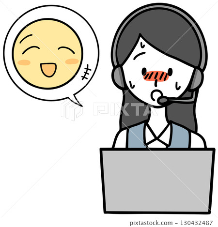 A nervous call center woman and a relieved man A nervous call center woman and a relieved man 130432487