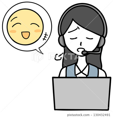 A sighing call center woman and a man who keeps talking A sighing call center woman and a man who keeps talking 130432491