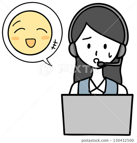 一位陷入困境的呼叫中心女士和一位大笑的男士 130432500