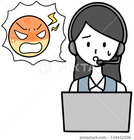 A troubled call center woman and a complainer A troubled call center woman and a complainer 130432506