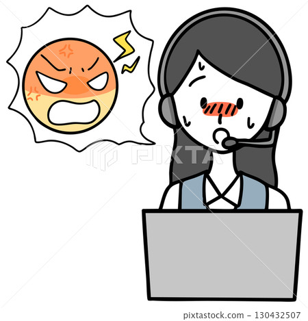 一位緊張的呼叫中心女士和一位抱怨者 一位緊張的呼叫中心女士和一位抱怨者 130432507