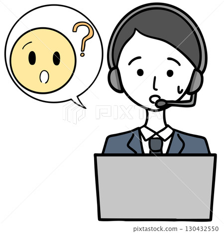 A confused man at a call center and someone making an inquiry 130432550