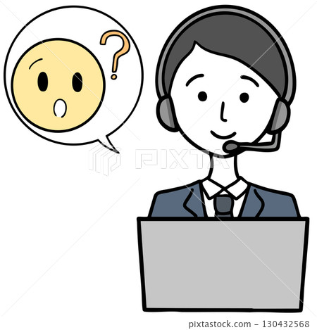 Smiling call center man and person making an inquiry Smiling call center man and person making an inquiry 130432568