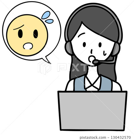A confused call center woman and someone consulting A confused call center woman and someone consulting 130432570