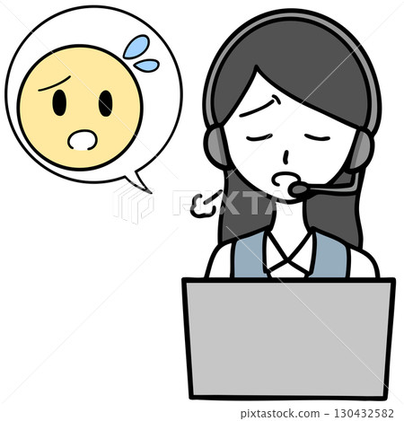 A sighing call center woman and a troubled person 130432582