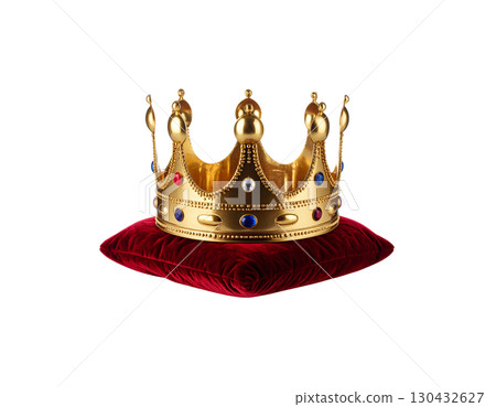 Golden crown adorned with diamonds, symbol of elegance, power and success, isolated on white background. 130432627