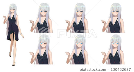 Full-body illustration of a long-haired silver-haired older sister character - Anime/manga style illustration 130432687