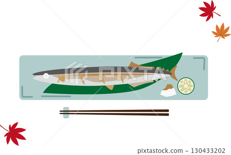 Grilled saury illustration material 130433202
