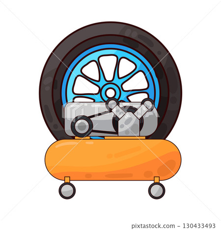 illustration of tire with air compressor 130433493