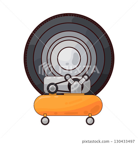 illustration of tire with air compressor 130433497