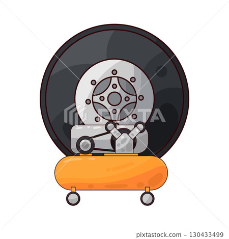 illustration of tire with air compressor 130433499