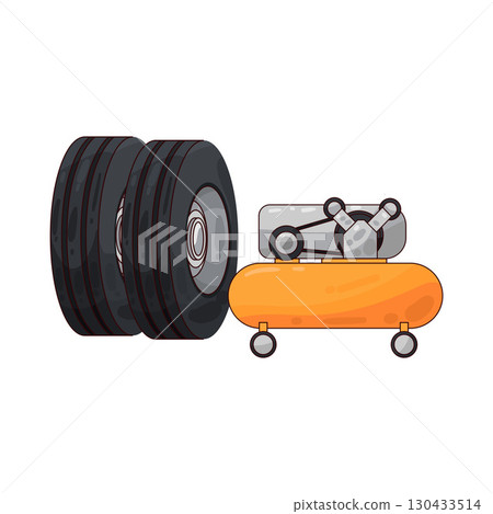 illustration of tire with air compressor 130433514