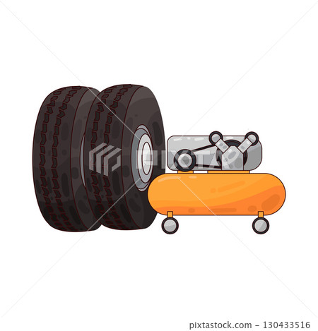 illustration of tire with air compressor 130433516