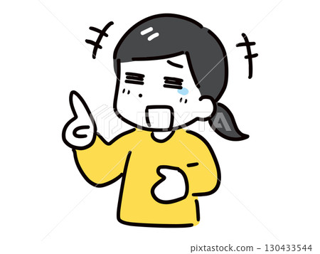 A young woman in casual clothes pointing and smiling (upper body) A young woman in casual clothes pointing and smiling (upper body) 130433544