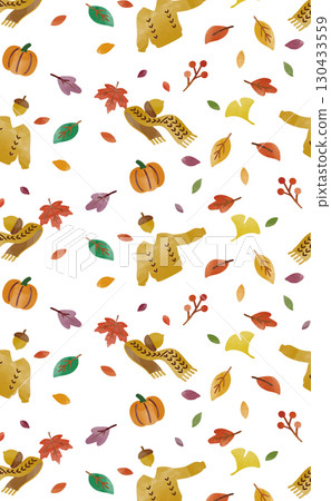 Autumn item pattern, seamless background, vertical (watercolor touch) 130433559