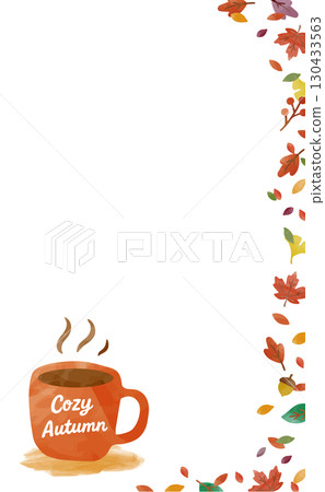 秋天的框架_落葉和咖啡拿鐵插圖_垂直 130433563
