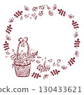 Hand drawn spring botanicals frame, wreath. Flower Baskets Doodle Style. 130433621