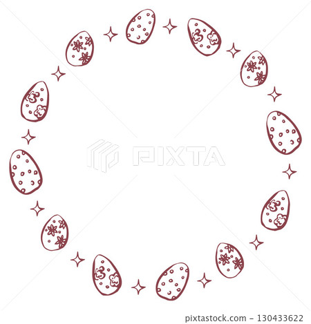 Cute frame, wreath with Easter eggs in cherry color 130433622