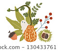 Halloween ghosts and autumn plants 130433761