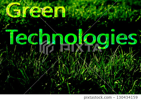 Green technology inscription on shadow green area 130434159