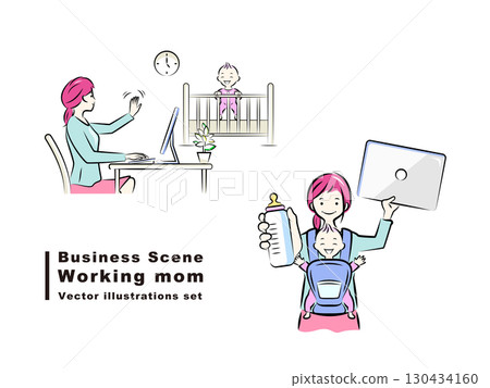 在家工作的職業母親和嬰兒平衡工作和育兒 | 商業場景 130434160
