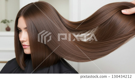 有光澤的長頭髮的女人 130434212