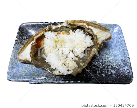 Korean Soy Sauce Marinated Crab with Rice on Plate Traditional Seafood Dish 130434709