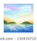 Sunset with colorful clouds at ocean landsacpe watercolor illustrastion 130434710