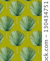 Palm leaf hand painted watercolor seamless pattern on bright green. High quality image perfect for fabric, wrapping paper, wallpaper, eco materials, Christmas decoration design, beach themed projects 130434751