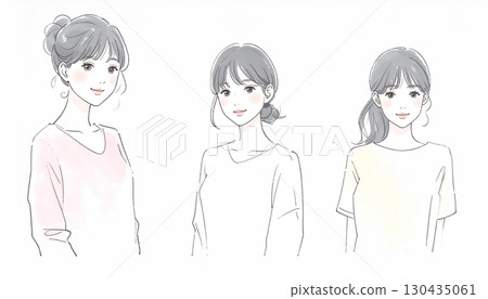 婦女和女孩的水彩和手繪插圖素材 130435061