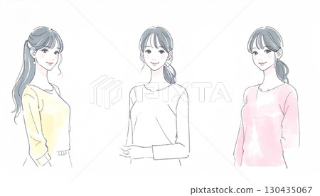 Watercolor and hand-drawn illustration material of women and girls 130435067