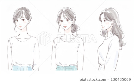 Watercolor and hand-drawn illustration material of women and girls 130435069
