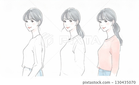 Watercolor and hand-drawn illustration material of women and girls 130435070