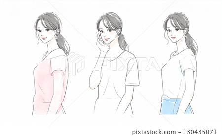 婦女和女孩的水彩和手繪插圖素材 130435071