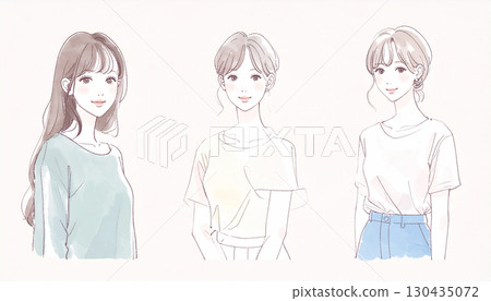 婦女和女孩的水彩和手繪插圖素材 130435072