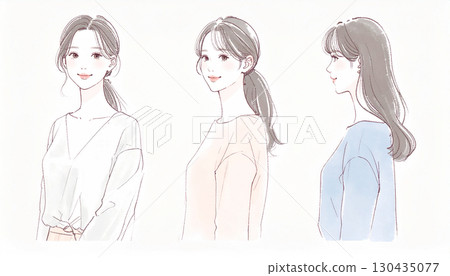 Watercolor and hand-drawn illustration material of women and girls 130435077