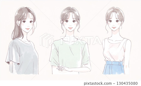 Watercolor and hand-drawn illustration material of women and girls 130435080