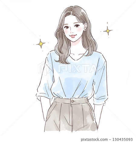 婦女和女孩的水彩和手繪插圖素材 婦女和女孩的水彩和手繪插圖素材 130435093