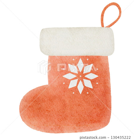 Watercolor illustration of a Christmas stocking 130435222
