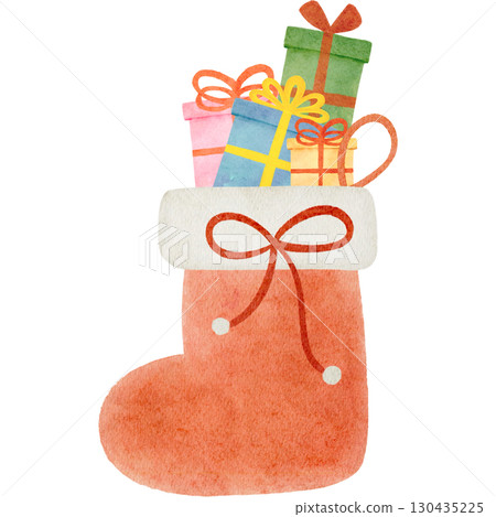 Watercolor illustration of a Christmas stocking Watercolor illustration of a Christmas stocking 130435225