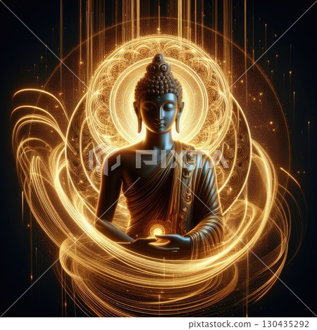 Golden Buddha Siddhartha with Generative AI. 130435292