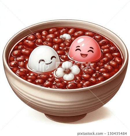 Festive food for Chinese Lantern Festival, Winter Solstice or Lunar New Year. bowl of delicious sweet glutinous rice balls(Tangyuan) with Generative AI. 130435484