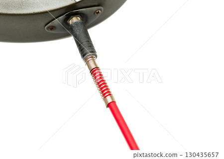 Red cable with jack for connection electric guitar,sound equipment 130435657