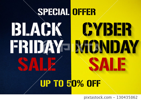 Seasonal sale Black Friday and Cyber Monday online and offline shopping advertising and promotion 130435862