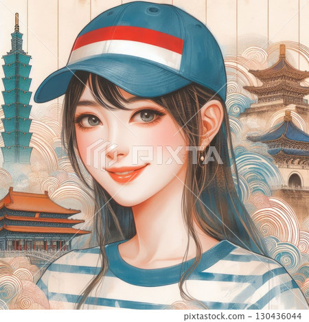 Asian girl travels in Taiwan with Generative AI. 130436044