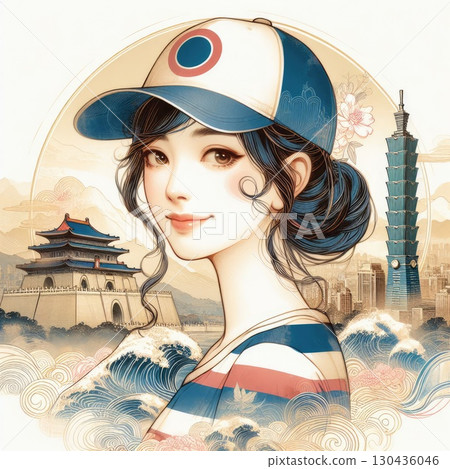 Asian girl travels in Taiwan with Generative AI. 130436046