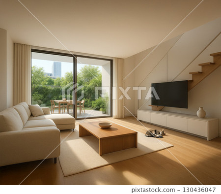 A calming Scandinavian-style living room 130436047